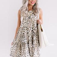 Baumwolle Einteiliges Kleid, Gedruckt, Leopard,  Stück