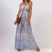 Polyester Long Jumpsuit & tube printed shivering blue PC