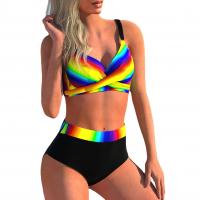 Polyamide & Spandex Plus Size Bikini slimming & backless & two piece printed rainbow pattern multi-colored Set