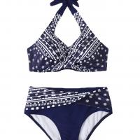 Polyamide & Spandex Bikini slimming & backless & two piece deep blue Set