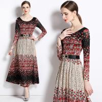 Lace Waist-controlled & Slim & long style One-piece Dress & breathable printed shivering red PC