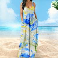 Polyester long style One-piece Dress & deep V & breathable printed PC