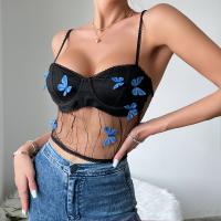 Polyester Camisole midriff-baring & skinny & hollow floral black :L PC