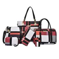 PU Leather Bag Suit large capacity & soft surface & six piece & attached with hanging strap plaid Set