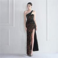 Sequin & Polyester Slim Long Evening Dress side slit & One Shoulder embroidered PC