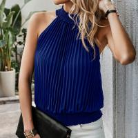Polyester Women Sleeveless T-shirt & off shoulder & loose & breathable ruffles Solid PC