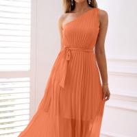 Polyester long style One-piece Dress slimming & double layer & breathable & One Shoulder ruffles Solid PC