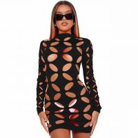 Polyester Waist-controlled One-piece Dress slimming & hollow stretchable Solid PC