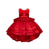 Polyester Soft & Ball Gown Girl One-piece Dress Cute & short front long back bowknot pattern PC