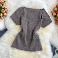 Knitted Slim Women Short Sleeve T-Shirts slimming Solid : PC