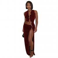 Polyester One-piece Dress midriff-baring & side slit & hollow Solid PC