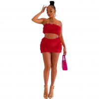 Polyester One-piece Dress midriff-baring & backless & two piece & off shoulder Solid Set