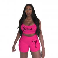Polyester Women Casual Set midriff-baring & two piece short pants & tank top printed Others Set