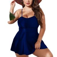 Polyester scallop & Plus Size Tankinis Set & padded plain dyed Solid deep blue PC