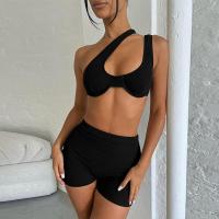 Polyester Women Casual Set midriff-baring & two piece short & tank top Solid Set