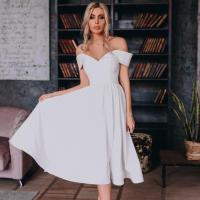 Polyester Waist-controlled & Soft One-piece Dress & off shoulder Solid white PC