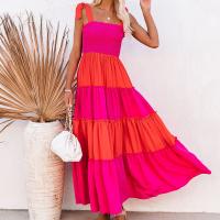Polyester long style One-piece Dress large hem design & backless & loose patchwork Solid fuchsia PC