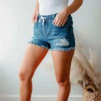 Denim Ripped Women Hot Pant slimming & loose & breathable stretchable Solid blue PC