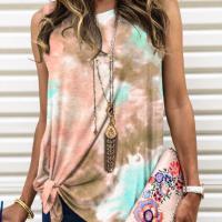 Polyester Soft Women Sleeveless T-shirt & loose & breathable Tie-dye PC