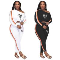 Polyester Women Casual Set slimming & two piece & skinny & breathable printed Solid Set