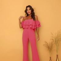 Polyester Wide Leg Trousers & Slim Women Sexy Jumpsuit & off shoulder & loose stretchable Solid Set