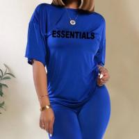 Polyester Women Casual Set & two piece & loose short & top printed letter Set