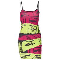 Rib Lycra Waist-controlled & Slim Sexy Package Hip Dresses deep V & backless patchwork multi-colored PC