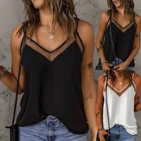 Polyester Tank Top deep V patchwork Solid PC