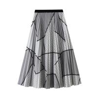 Polyester High Waist Skirt large hem design printed gray : PC