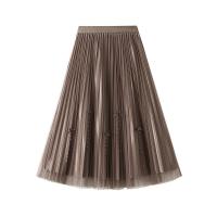 Polyester High Waist Skirt large hem design patchwork Solid : PC