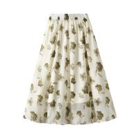 Polyester High Waist Skirt large hem design printed floral : PC