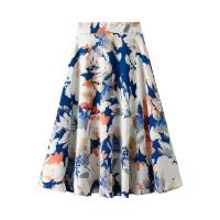 Polyester High Waist Skirt large hem design printed floral : PC