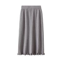 Knitted High Waist Skirt large hem design patchwork Solid : PC
