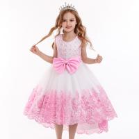 Polyester Soft & Ball Gown Girl One-piece Dress Cute & short front long back embroider floral PC