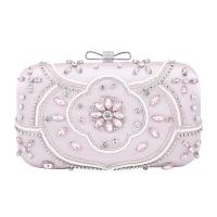 Satin Concise Clutch Bag with chain & with rhinestone pink PC
