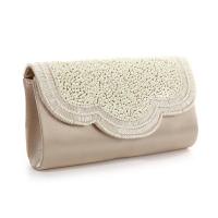 Plastic Pearl & Satin hard-surface & Easy Matching Clutch Bag with chain Solid champagne PC