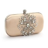 Satin hard-surface Clutch Bag with chain & with rhinestone Solid champagne PC