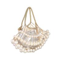 Plastic Pearl & Polyester Vintage Handbag with chain & hollow Solid white PC
