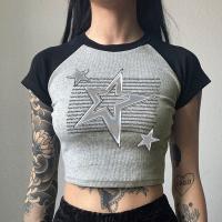 Poliéster Mujeres Camisetas de manga corta, gris,  trozo