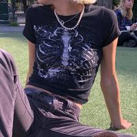Polyester Slim Women Short Sleeve T-Shirts printed black PC