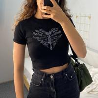 Polyester Slim Women Short Sleeve T-Shirts iron-on black PC