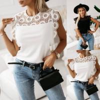 Polyester Slim Women Sleeveless T-shirt & loose & hollow & breathable crochet Solid PC