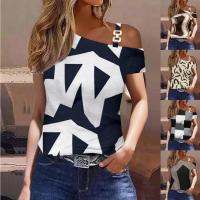 Polyester shoulder slope Women Short Sleeve T-Shirts & loose & breathable printed PC