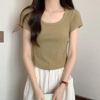 Cotton Waist-controlled & Slim & Crop Top Women Short Sleeve T-Shirts stretchable Solid PC