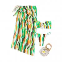 Spandex & Polyester Bikini with skirt & three piece & padded printed striped green Set
