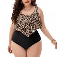 Spandex & Polyester scallop & Plus Size Bikini & padded printed leopard black Set