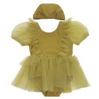 Polyamide & Polyester Girl Kids One-piece Swimsuit & hollow patchwork Solid yellow PC