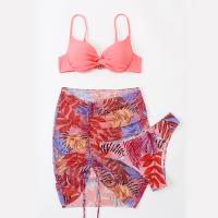 Polyamide & Polyester Bikini & three piece & padded printed leaf pattern pink Set