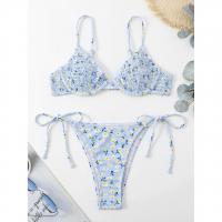 Polyester Bikini & two piece & padded printed floral blue Set