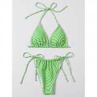 Spandex & Polyester Bikini & two piece & padded printed plaid green Set